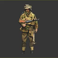 Military Soldier Figure in Uniform Holding Rifle with Helmet and Gear Standing on Gray Background