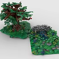 Detailed Lego Tree Model With Red Fruits Small Building And Green Grass
