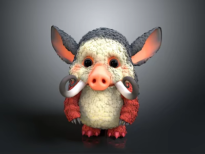 Cute Fantasy Creature 3D Character Design With Large Ears Curved Tusks And Fluffy Fur 3d model