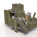 Modern Rock Structure Design With Stone Stairs Moss Covered Rocks Green Plants And Broken Elements