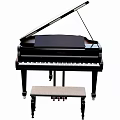 Elegant Black Grand Piano With Open Lid And Wooden Stool Musical Instrument