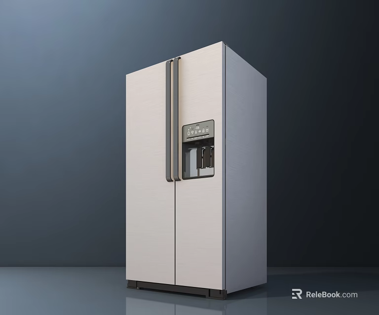 Modern Silver Double Door Refrigerator With Water Dispenser And Stylish Design 3d model 