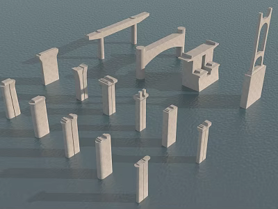 Various Designed Bridge Structure Models Standing on Water Surface with Concrete Material 3d model