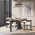 Modern Hotel Mahjong Room With Square Table Four Chairs Blinds Pendant Light And Abstract Painting
