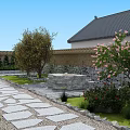 Traditional Chinese Garden Landscape With Gray Tiled Roofs White Walls And Stone Courtyard