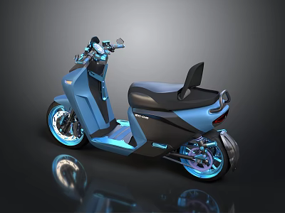Modern Blue Electric Scooter with Black Seat Blue Lights and Silver Wheels 3d model