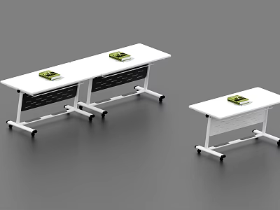 Movable Conference Table With White Tabletop Black Frame Wheels And Books On Top 3d model