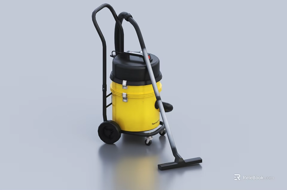 Yellow Commercial Vacuum Cleaner as Essential Household Appliance with Movable Wheels and Handle Design 3d model 