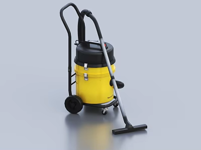 Yellow Commercial Vacuum Cleaner as Essential Household Appliance with Movable Wheels and Handle Design 3d model