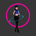 Woman Spinning Pink And Blue Hula Hoops In Dark Background