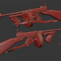Vintage Submachine Guns With Wooden Stocks Black Metal Parts Drum Magazines And Scattered Bullets