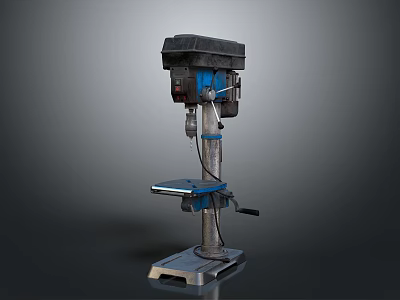 Industrial Drill Press Equipment With Metal Base Worktable And Blue Components 3d model