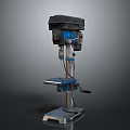 Industrial Drill Press Equipment With Metal Base Worktable And Blue Components