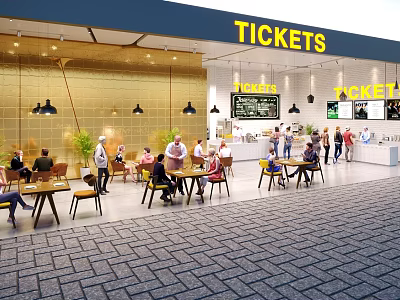 Bubble Tea Shop Interior With Seating Area Customers And Order Counter Design 3d model