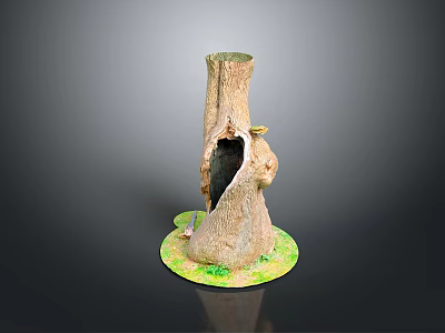 Decorative Tree Stump Figurine With Central Hole And Green Grass Base Design 3d model