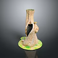 Decorative Tree Stump Figurine With Central Hole And Green Grass Base Design