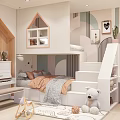 Kids Room Interior Design With Bunk Bed Stairs Piano Teddy Bear And Wall Decor