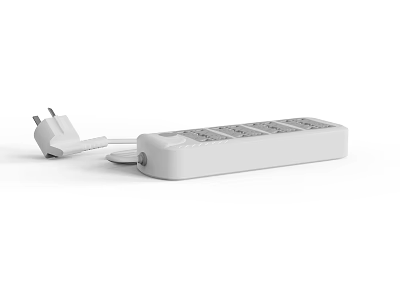 White Household Power Strip With Multiple Sockets And Connected Plug For Daily Use 3d model