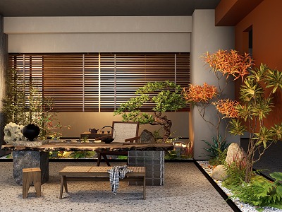 Japanese-style indoor landscaping landscape sketch plant combination plant pile fern stone model