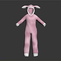 Cute Pink Kids Onesie With Hooded Rabbit Ears Soft Material And White Cuffs