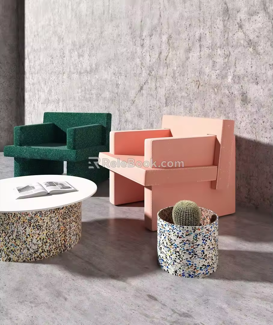 Modern leisure sofa combination fabric sofa coffee table combination 3d model