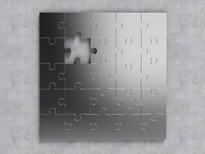 Silver Puzzle Pendant Featuring Mostly Assembled Design with Central Missing Piece 3d model