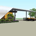 White Perforated Building Facade Design With Greenery Trees And Entrance Area