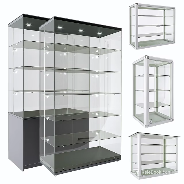Commercial Glass Display Cabinets With Multiple Shelves LED Lighting And Transparent Design 3d model 