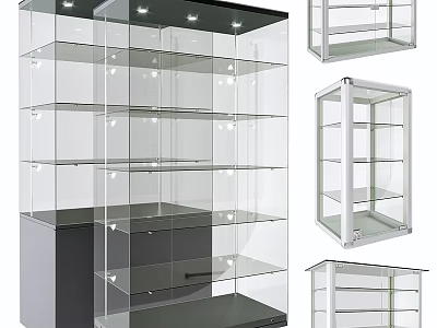 Commercial Glass Display Cabinets With Multiple Shelves LED Lighting And Transparent Design 3d model