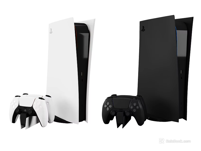 White and Black Modern Home Entertainment Game Consoles with Wireless Controllers 3d model 