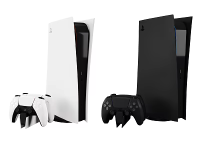 White and Black Modern Home Entertainment Game Consoles with Wireless Controllers 3d model