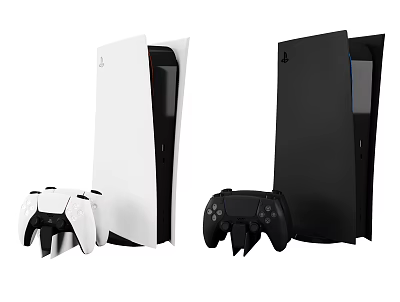 White and Black Modern Home Entertainment Game Consoles with Wireless Controllers 3d model