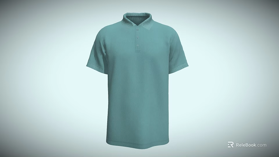 Light Green Short Sleeve Collared Polo Shirt With Buttoned Front Design 3d model 