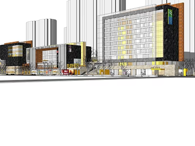 Modern Urban Commercial High Rise Building Exterior Design With City Skyline And Glass Facade 3d model