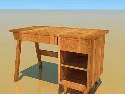 Natural Style Wooden Desk With Solid Wood Construction Single Drawer And Open Shelves 3d model