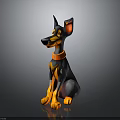 Cartoon Style Sitting Dog Statue With Black Orange Color And Collar