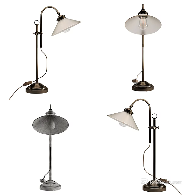 Vintage And Modern Table Lamps With Various Lampshades And Base Styles 3d model 