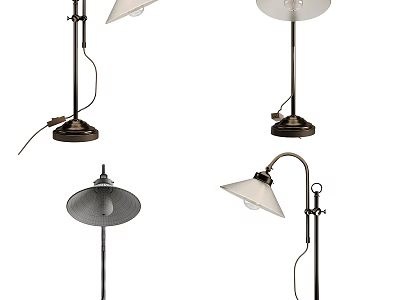 Vintage And Modern Table Lamps With Various Lampshades And Base Styles 3d model