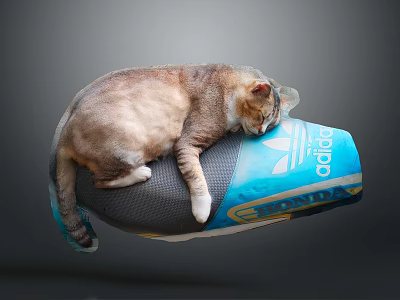 Cute Cat Sleeping On Blue Adidas Shoe Shaped Pillow With Florida 3d model