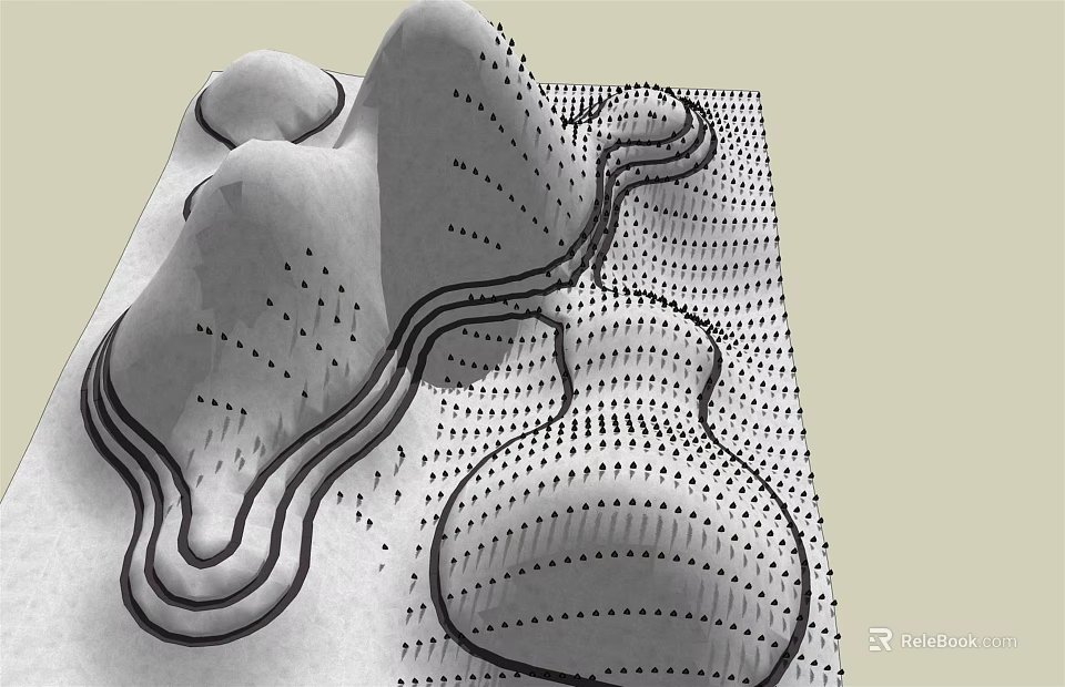 Abstract Garden Landscape Design with Undulating Terrain Winding Paths and Contour Lines 3d model 