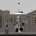 Modern Clothing Store Window Display With White Outfit Mannequins Green Plants And Lighting