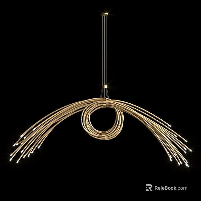 Modern Golden Chandelier with Curved Lines and Circular Ring Structure for Contemporary Interior Lighting 3d model 