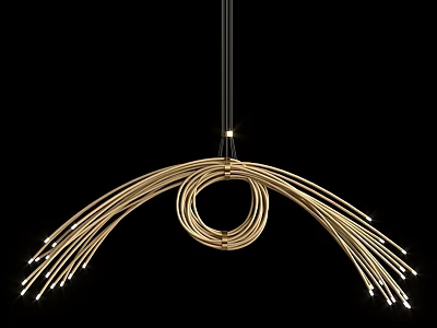 Modern Golden Chandelier with Curved Lines and Circular Ring Structure for Contemporary Interior Lighting 3d model