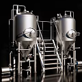 Industrial Equipment Stainless Steel Fermentation Tanks With Metal Stairs Piping And Pumps For Industrial Production