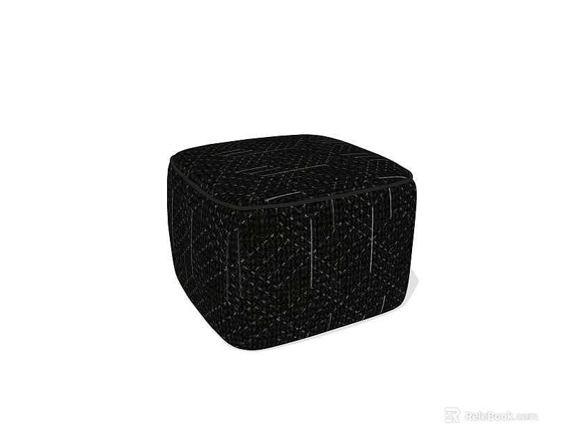 Modern Black Fabric Ottoman With Quilted Design For Living Room Decor 3d model 