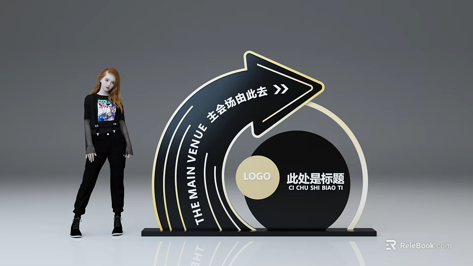 Modern Directional Signage Design With Arrow For Main Venue And Logo Space 3d model 