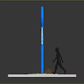 Blue Twisted Light Pole on White Square Base with Grass and Human Figure
