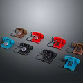 Vintage Electronic Telephones in Various Colors Including Red Blue Black Brown with Classic Retro Design