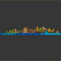 Cartoon Hexagonal Island Scene With Colorful Grass Trees Bridge And Rocks