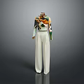 Stylish Colorful Patterned Long Sleeved Top With White High Waisted Straight Leg Trousers